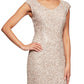 Vestido justo feminino Alex Evenings com manga curta e lantejoulas e renda, tamanho 16, branco