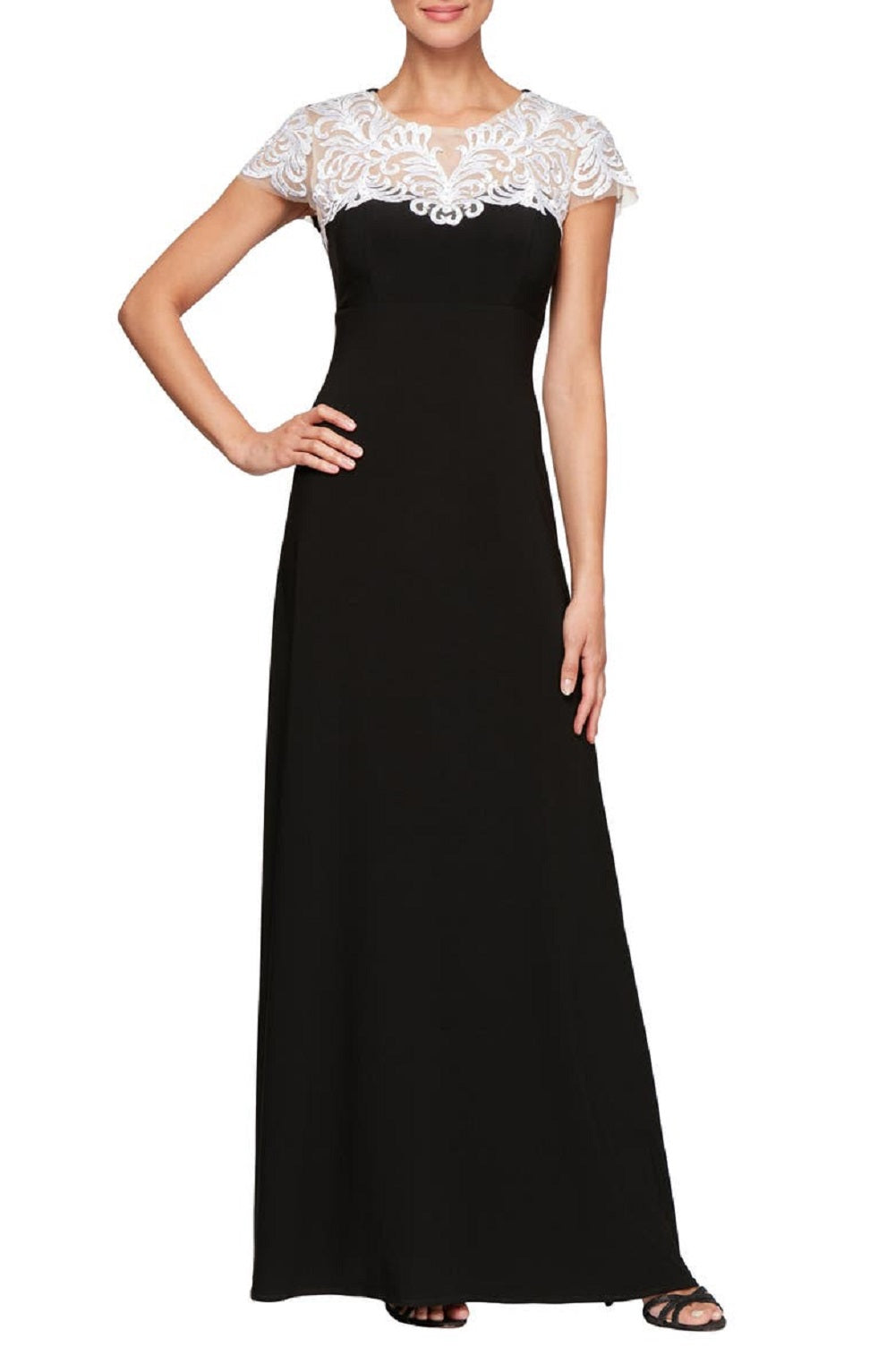 Vestido de festa feminino bordado Alex Evenings, preto, tamanho 8