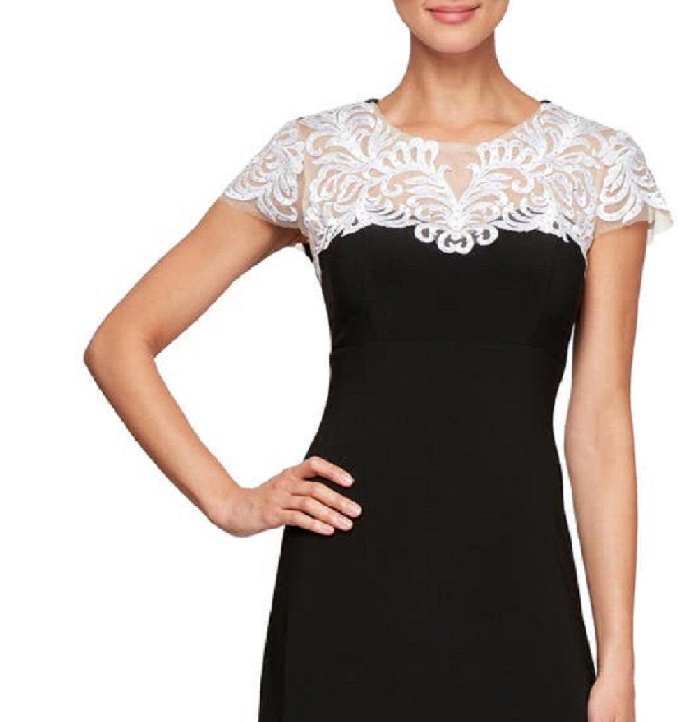 Vestido de festa feminino bordado Alex Evenings, preto, tamanho 8