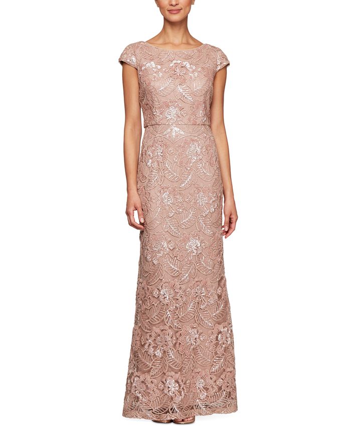 Vestido longo feminino Alex Evenings com lantejoulas evasê, marrom, tamanho 16