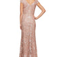 Vestido longo feminino Alex Evenings com lantejoulas evasê, marrom, tamanho 16