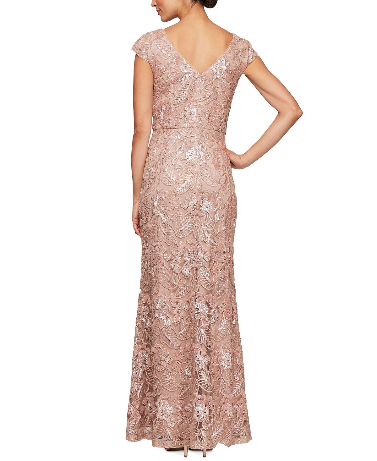 Vestido longo feminino Alex Evenings com lantejoulas evasê, marrom, tamanho 16