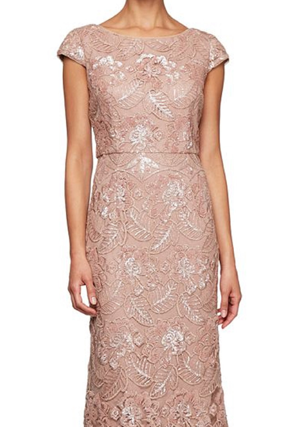 Vestido longo feminino Alex Evenings com lantejoulas evasê, marrom, tamanho 16