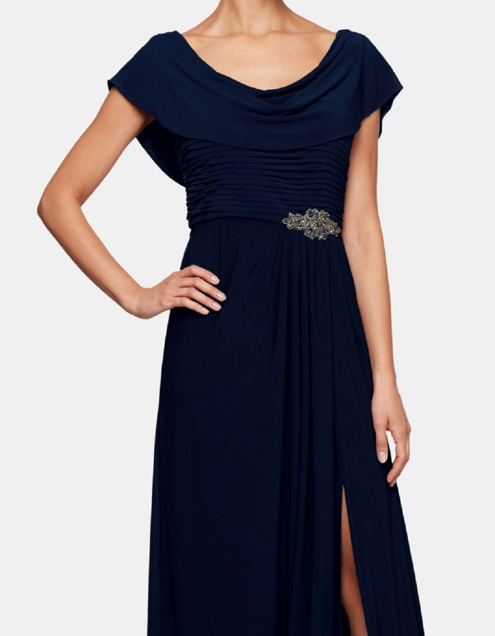 Vestido feminino Alex Evenings com decote canoa e cintura com contas, azul, tamanho 12