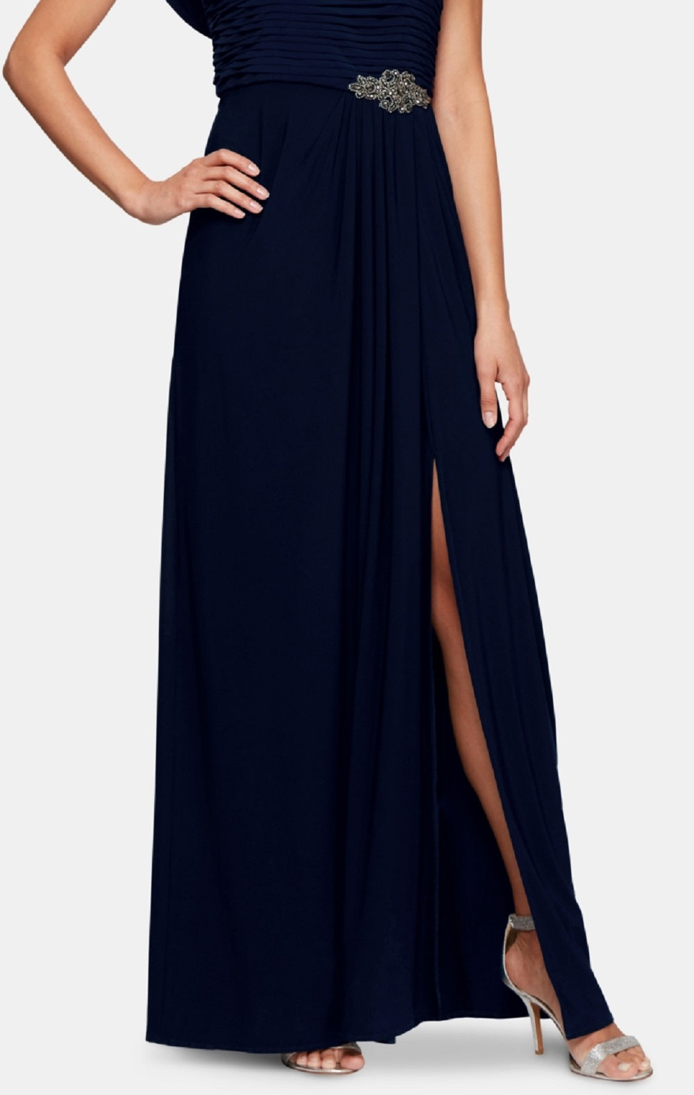 Vestido feminino Alex Evenings com decote canoa e cintura com contas, azul, tamanho 12