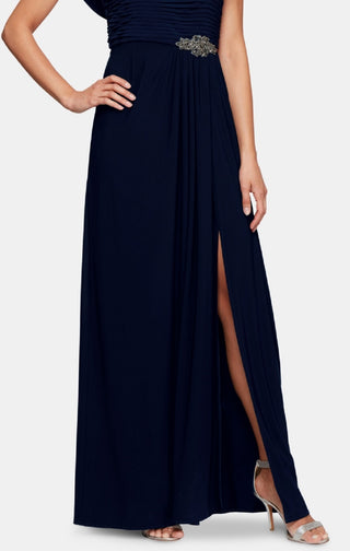 Vestido feminino Alex Evenings com decote canoa e cintura com contas, azul, tamanho 12