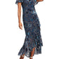 Vestido feminino Alex Evenings com estampa floral de veludo azul, tamanho 10