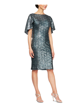 Vestido tubinho com lantejoulas e capa Alex Evenings para mulheres, verde, tamanho 4