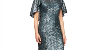 Vestido tubinho com lantejoulas e capa Alex Evenings para mulheres, verde, tamanho 4