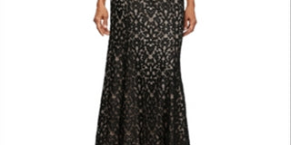 Vestido feminino Alex Evenings com decote redondo, manga 3/4, zíper nas costas, bordado, malha, preto, tamanho 8, pequeno