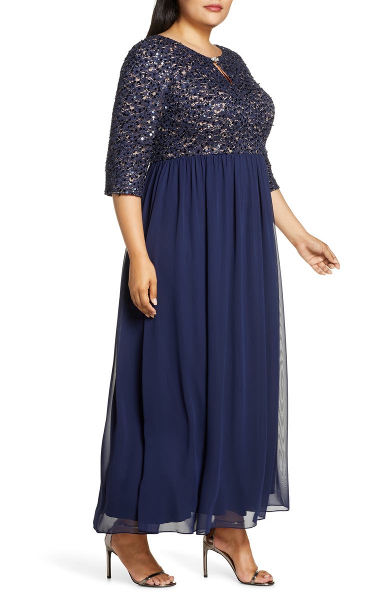 Vestido de festa feminino Alex Evenings com decote em V e decote em V, azul, tamanho pequeno e pequeno