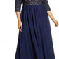 Vestido de festa feminino Alex Evenings com decote em V e decote em V, azul, tamanho 24W