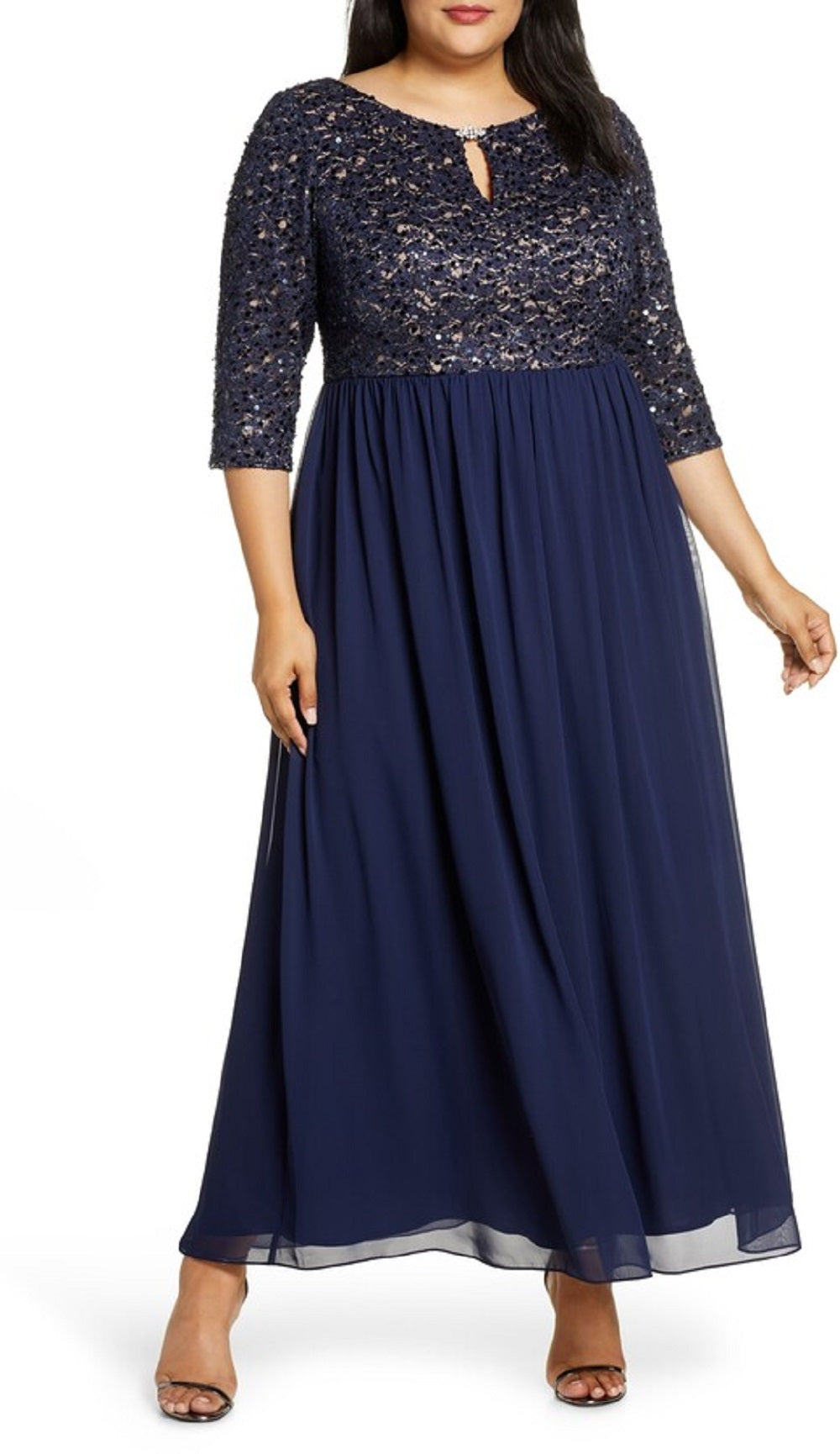 Vestido de festa feminino Alex Evenings com decote em V e decote em V, azul, tamanho 24W
