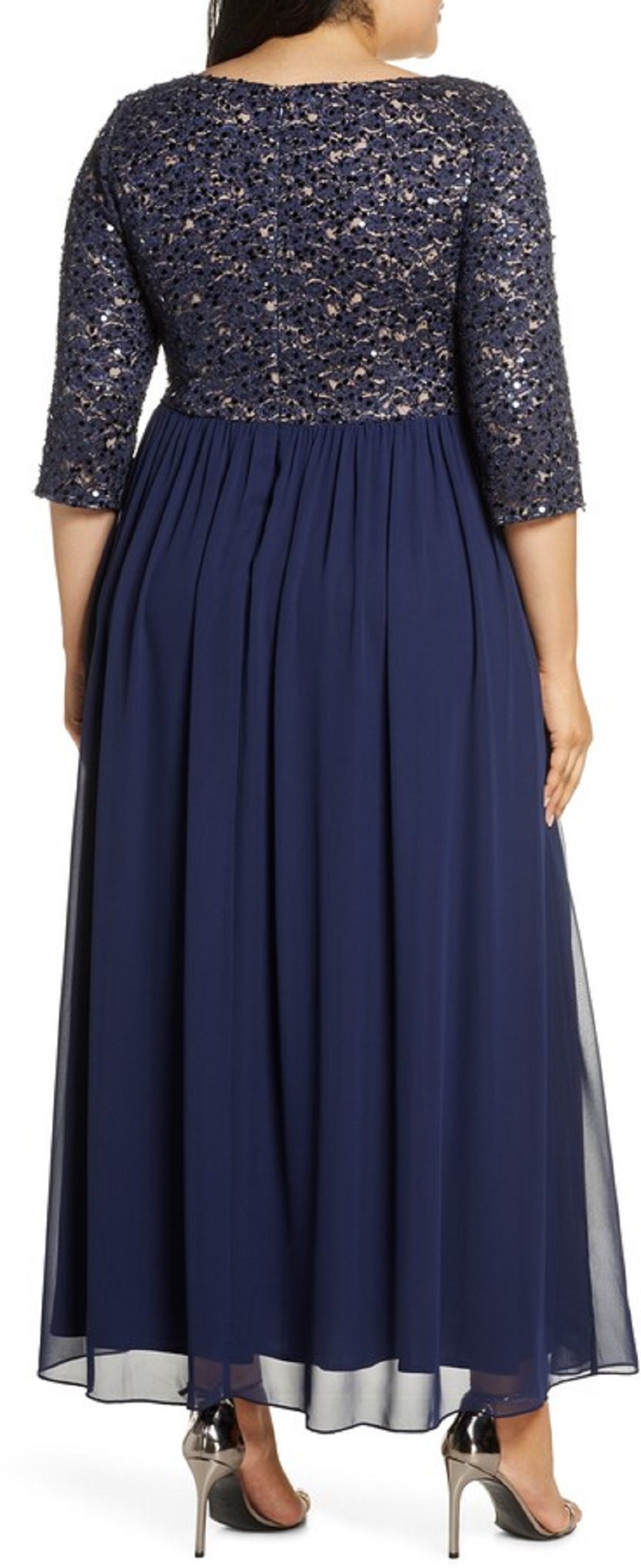 Vestido de festa feminino Alex Evenings com decote em V e decote em V, azul, tamanho 24W