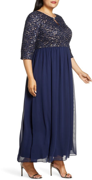 Vestido de festa feminino Alex Evenings com decote em V e decote em V, azul, tamanho 24W