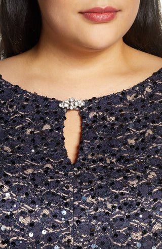 Vestido de festa feminino Alex Evenings com decote em V e decote em V, azul, tamanho 24W