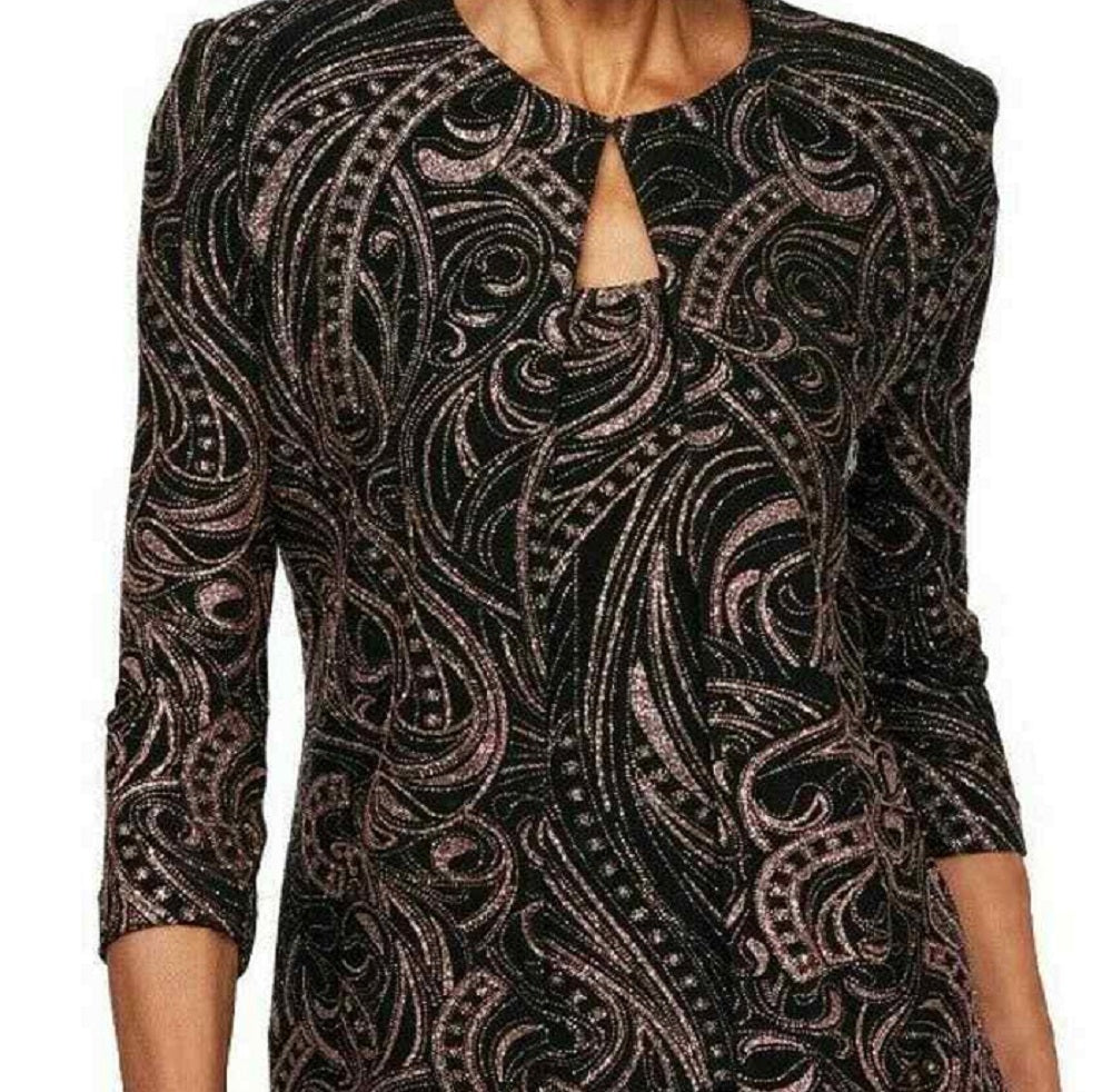 Alex Evenings Blusa de noite feminina com decote redondo e manga 3/4, preta, tamanho pequeno, extragrande