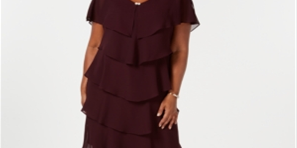 Vestido feminino em camadas SL Fashions, tamanho vinho, 24W