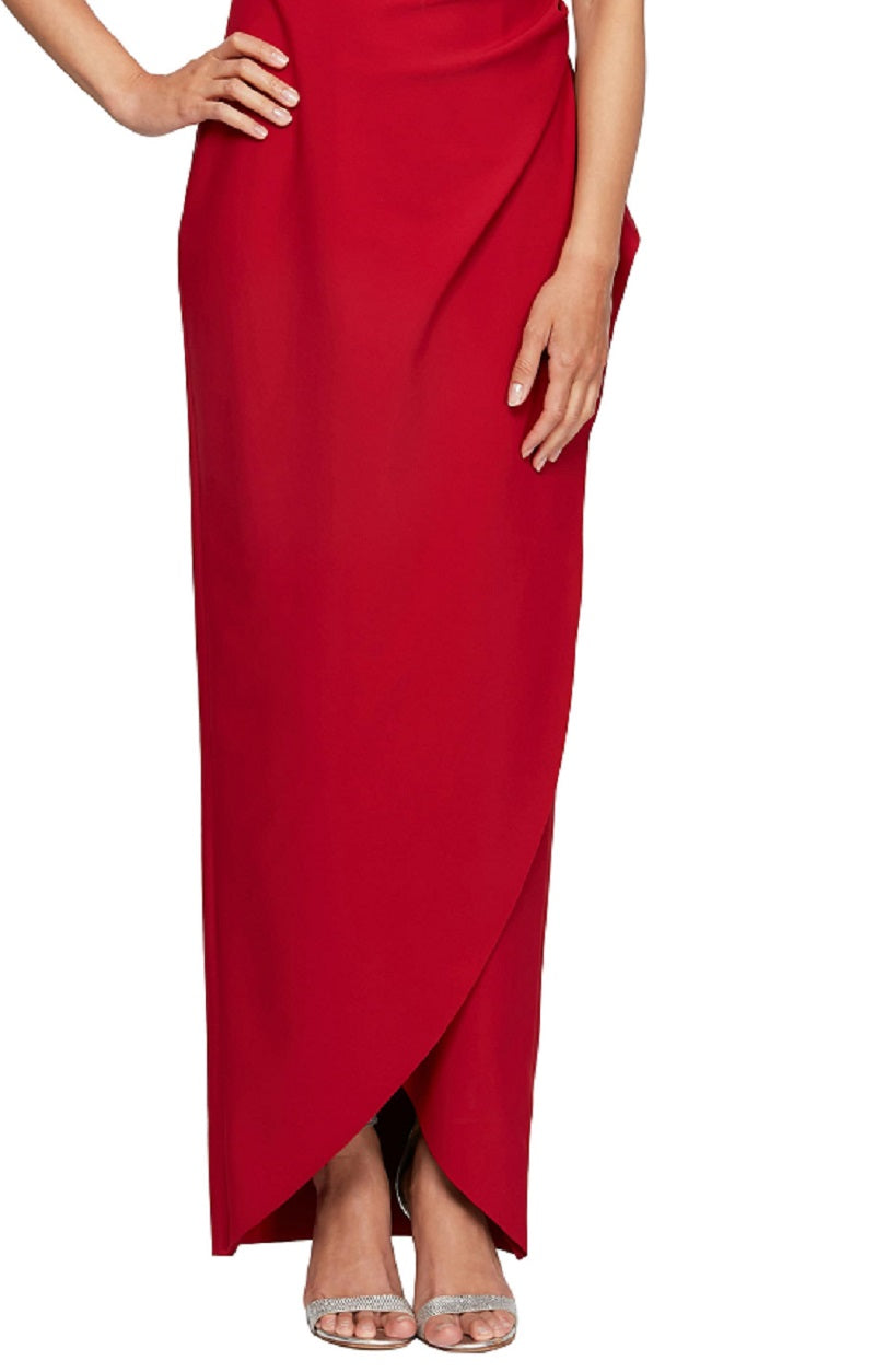 Vestido feminino Alex Evenings com decote em V e ombro floral, vermelho, tamanho 2