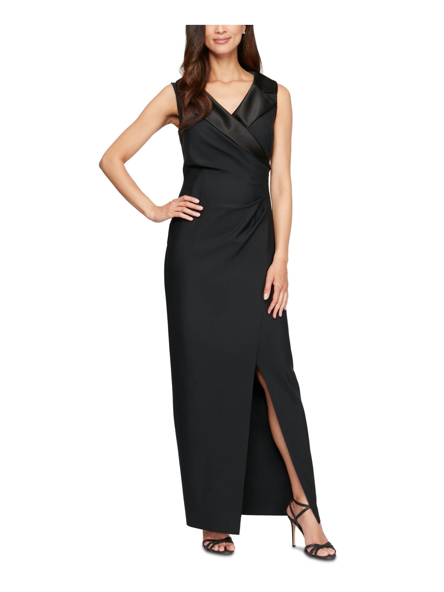 Vestido de festa feminino Alex Evenings com gola entalhada, preto, tamanho 6