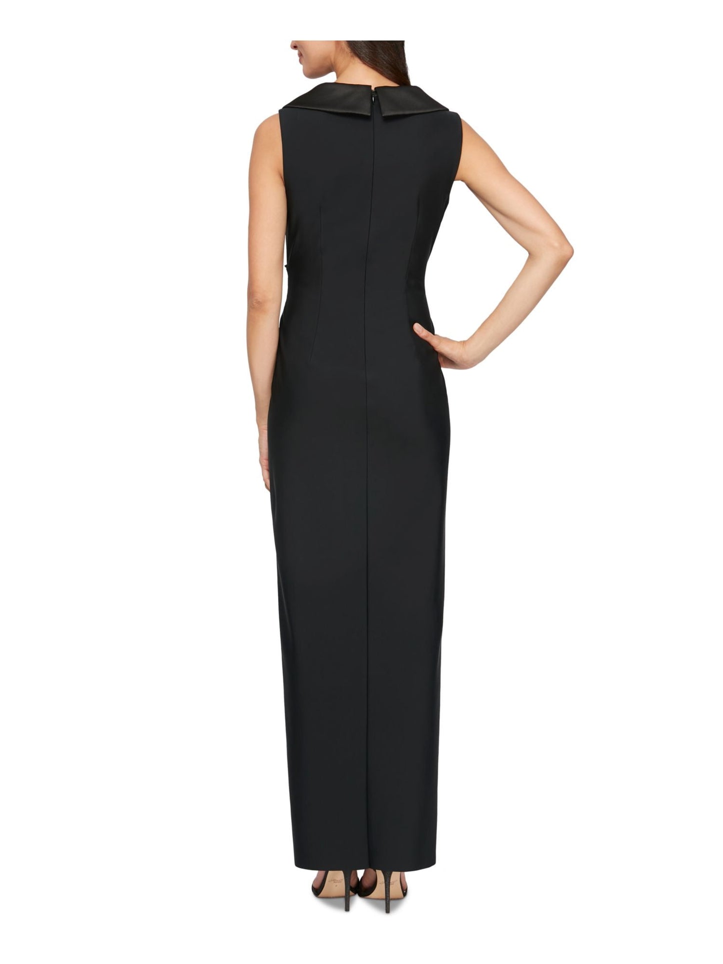 Vestido de festa feminino Alex Evenings com gola entalhada, preto, tamanho 6