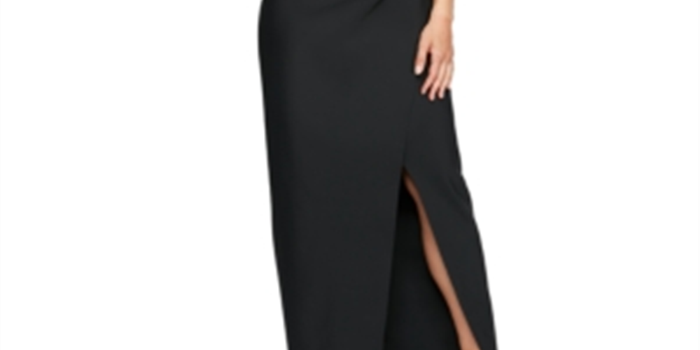 Vestido de festa feminino Alex Evenings com gola entalhada, preto, tamanho 6