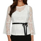 Alex Evenings Top de renda com amarração na cintura feminino, branco, tamanho extragrande