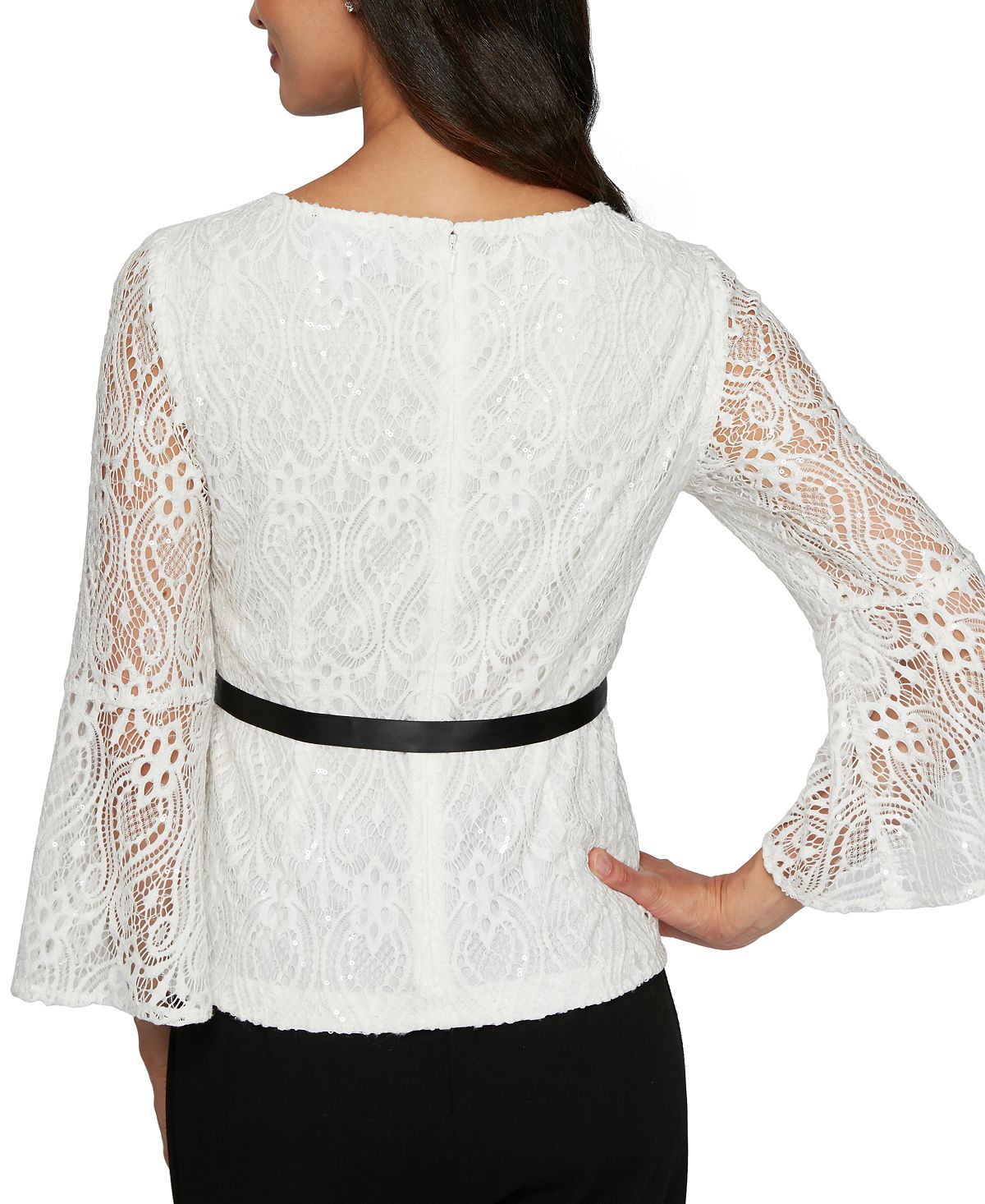 Alex Evenings Top de renda com amarração na cintura feminino, branco, tamanho extragrande