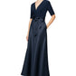 Vestido feminino Alex Evenings com decote em V e manga curta, azul, tamanho 14