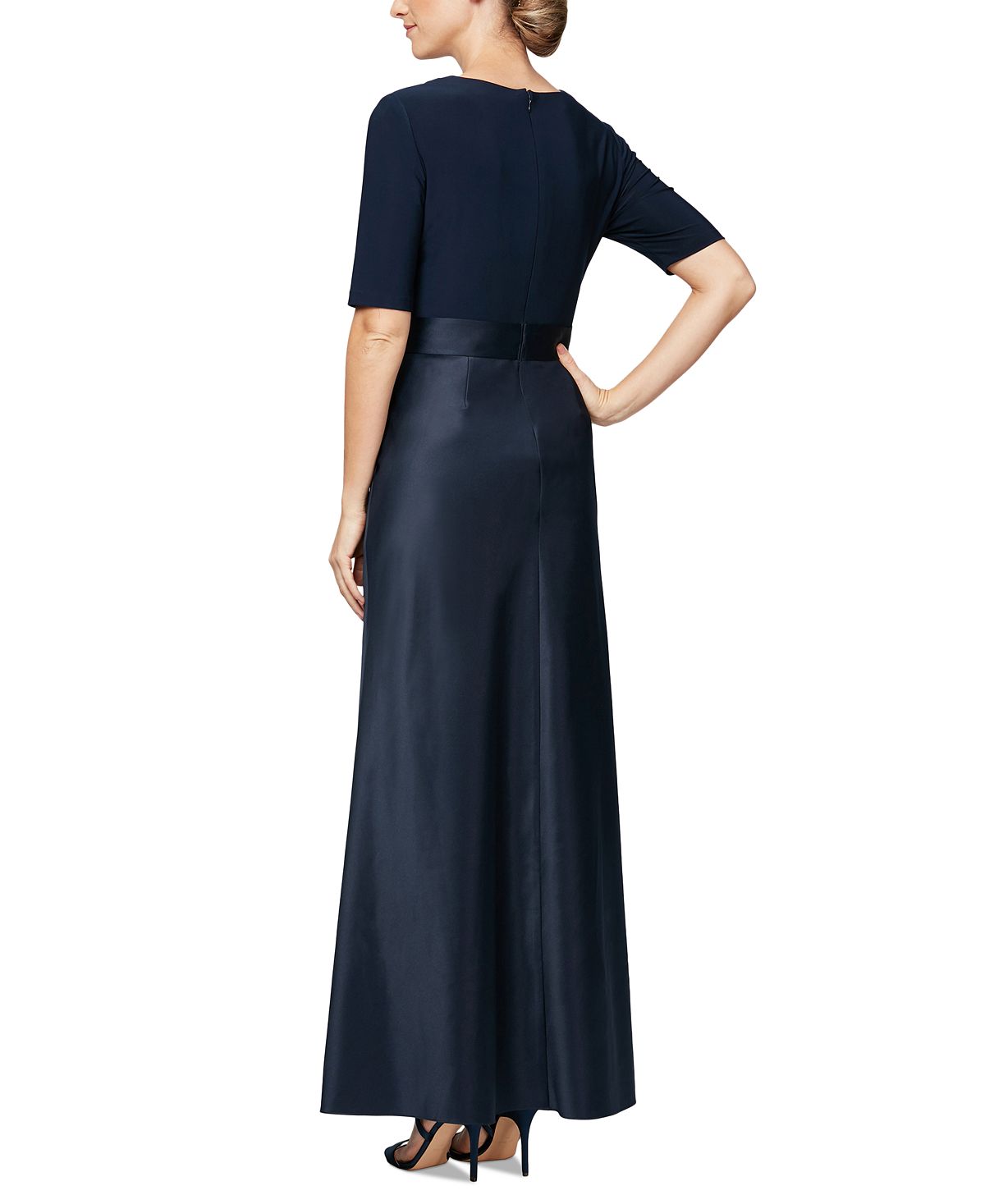 Vestido feminino Alex Evenings com decote em V e manga curta, azul, tamanho 14