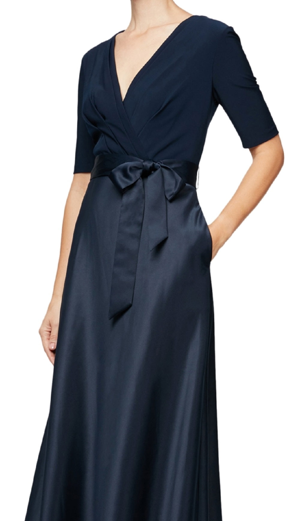 Vestido feminino Alex Evenings com decote em V e manga curta, azul, tamanho 14