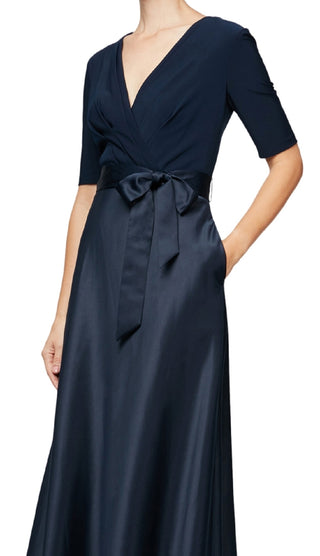 Vestido feminino Alex Evenings com decote em V e manga curta, azul, tamanho 14