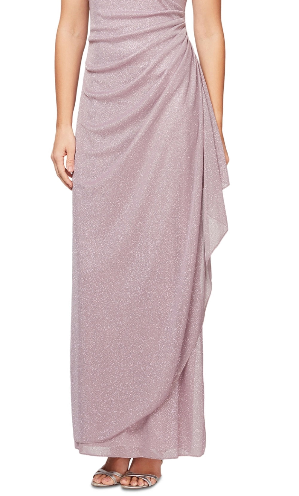 Vestido feminino Alex Evenings com ombros descobertos e drapeado metálico, rosa, tamanho 6, pequeno