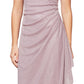 Vestido feminino Alex Evenings com ombros descobertos e drapeado metálico, rosa, tamanho 8, pequeno
