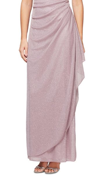 Vestido feminino Alex Evenings com ombros descobertos e drapeado metálico, rosa, tamanho 8, pequeno