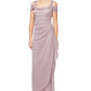 Vestido feminino Alex Evenings com ombros descobertos e drapeado metálico, rosa, tamanho 8, pequeno