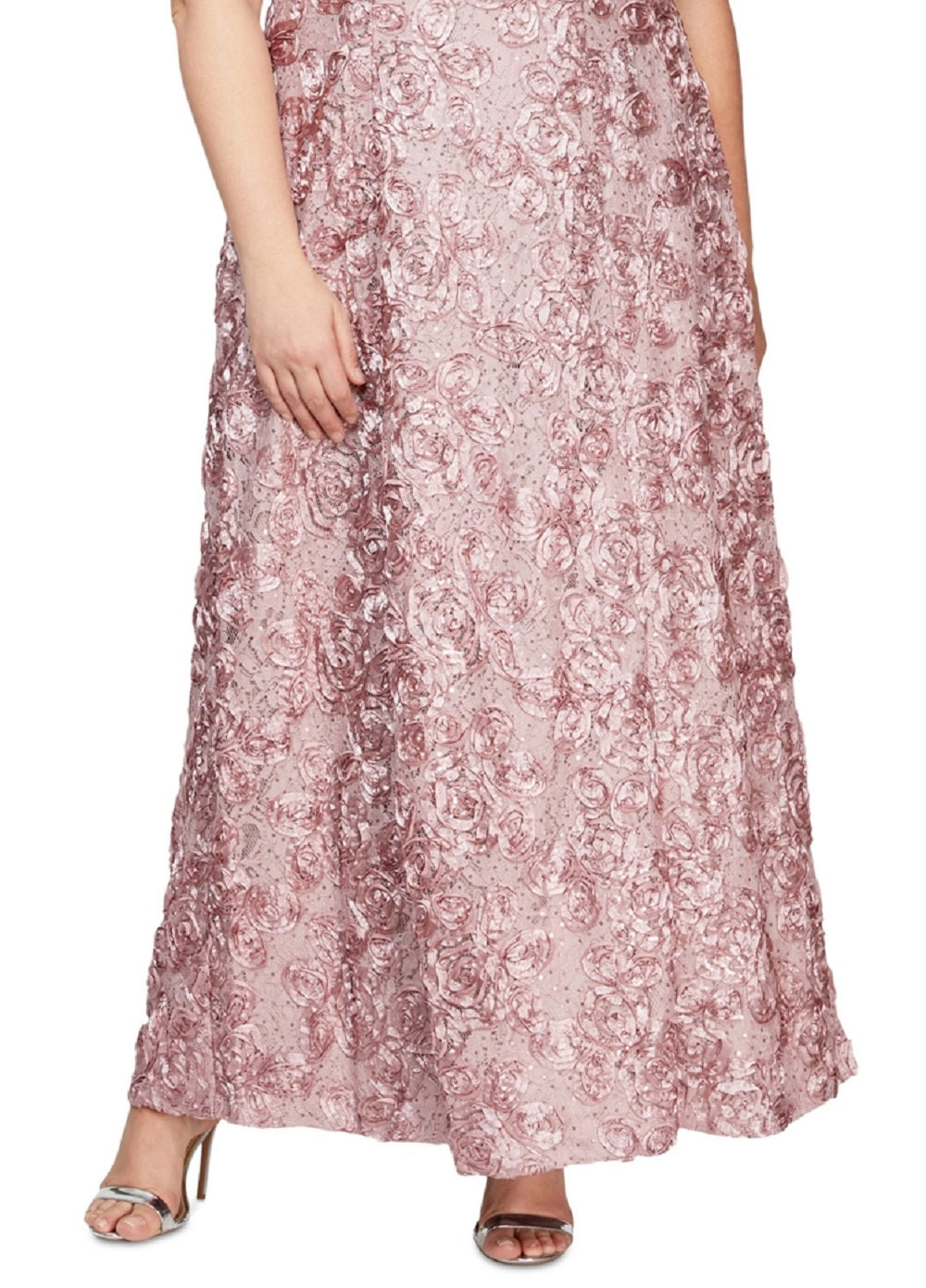 Vestido de festa feminino Alex Evenings com renda roseta e manga curta, estilo A, rosa, tamanho 18W