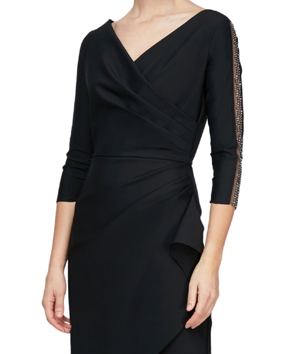 Vestido tubinho com decote sobrepeliz e detalhes embelezados Alex Evenings para mulheres, preto, tamanho 6