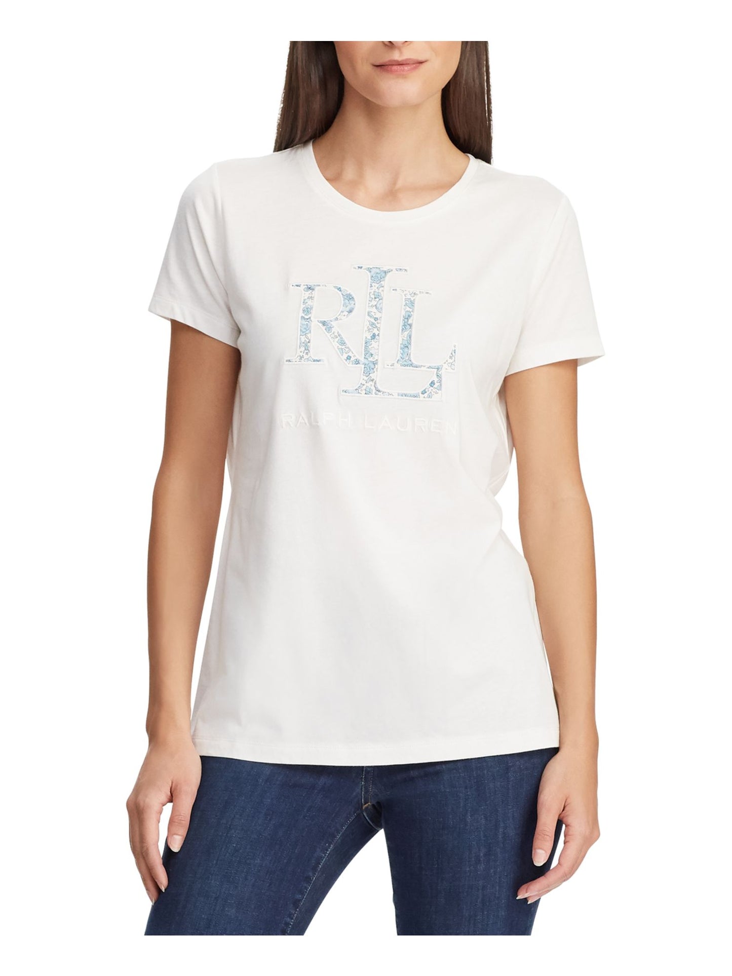 Camiseta Ralph Lauren Feminina com Estampa Floral e Logotipo Gráfico, Marrom, Tamanho Médio