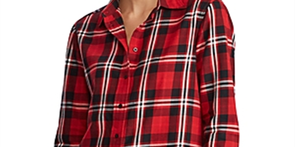 Ralph Lauren Camisa xadrez feminina para trabalho com botões, vermelha, tamanho extragrande