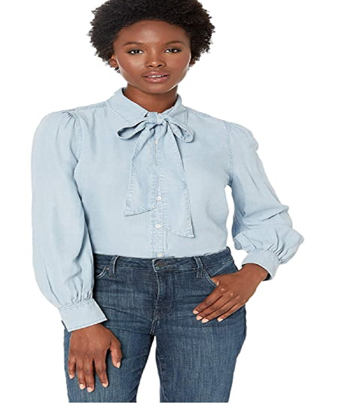 Camisa Ralph Lauren Feminina Chambray com Gola Amarrada Azul Tamanho Pequeno M