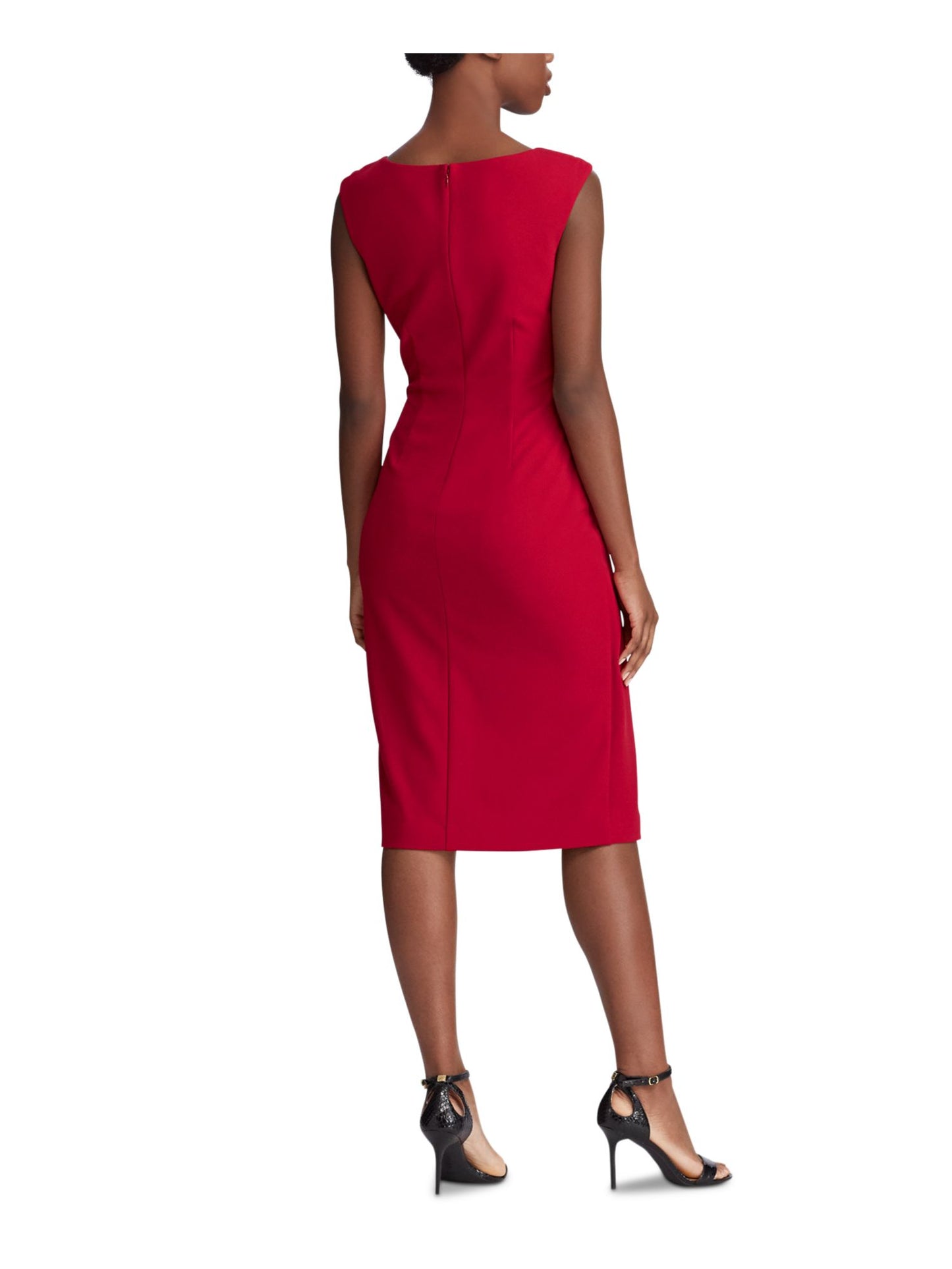 Vestido de coquetel Ralph Lauren feminino, sem mangas, com zíper e decote em V abaixo do joelho, vermelho, tamanho 16