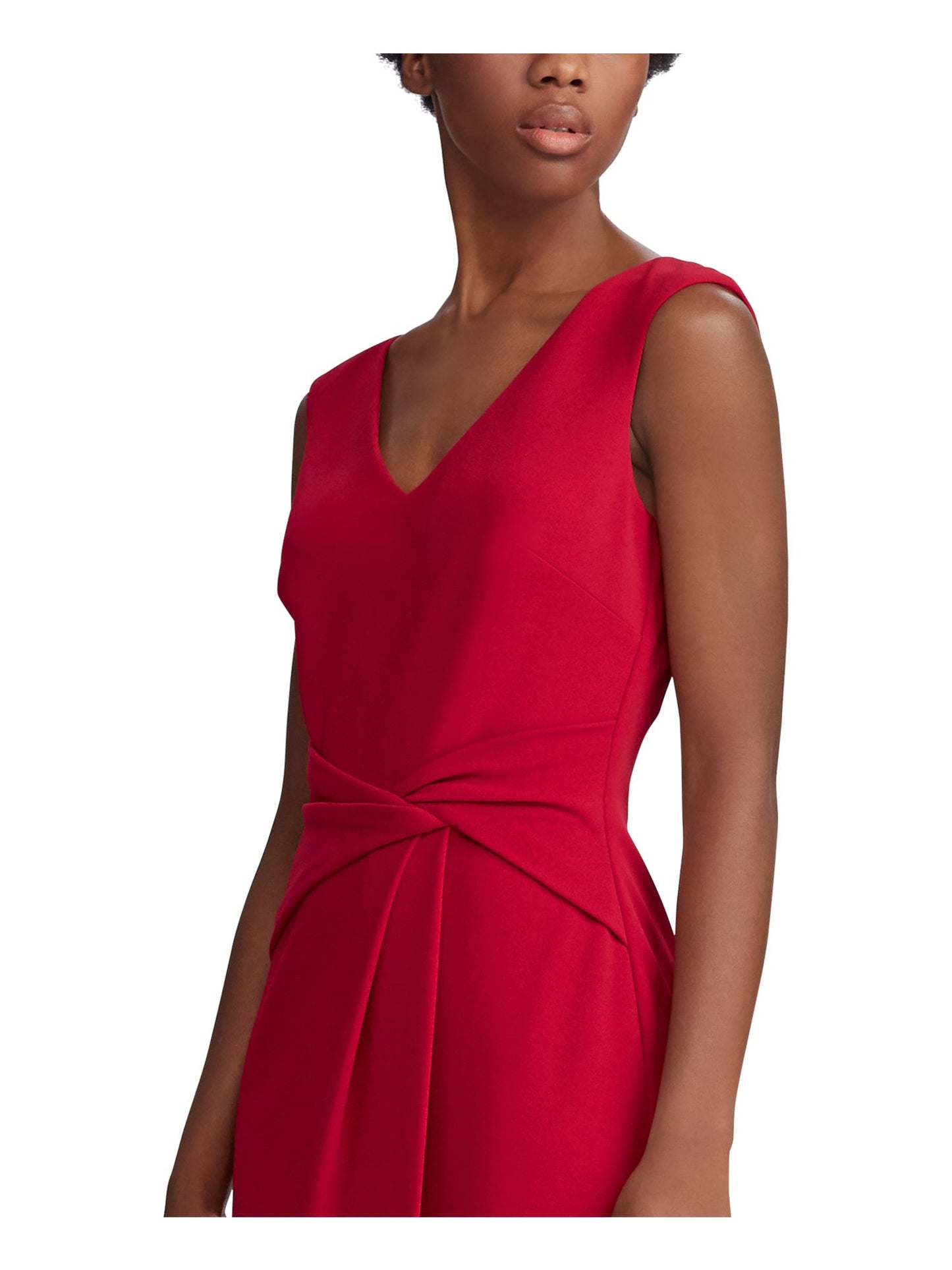 Vestido de coquetel Ralph Lauren feminino, sem mangas, com zíper e decote em V abaixo do joelho, vermelho, tamanho 16
