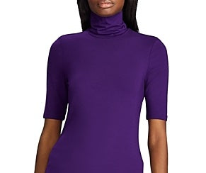 Blusa de malha com manga cotovelo Ralph Lauren Willa feminina, roxa, tamanho médio