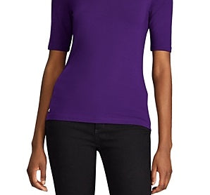 Blusa de malha com manga cotovelo Ralph Lauren Willa feminina, roxa, tamanho médio
