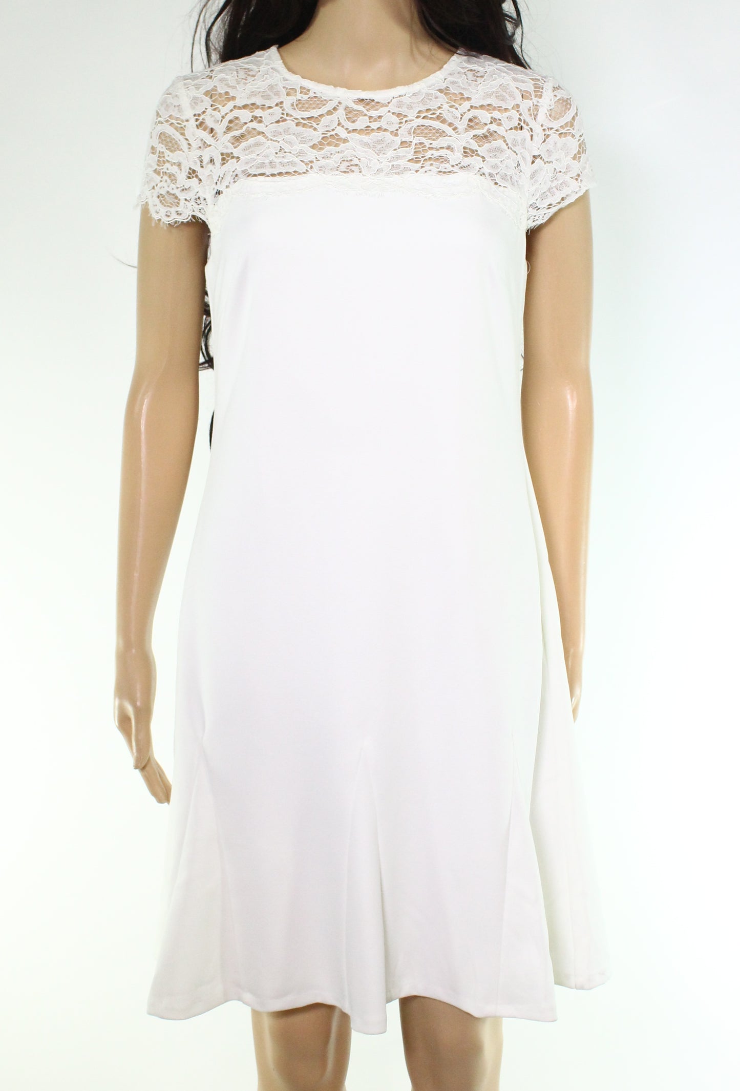 Vestido Ralph Lauren Feminino de Crepe com Renda e Jugo Branco Tamanho 16 Petite