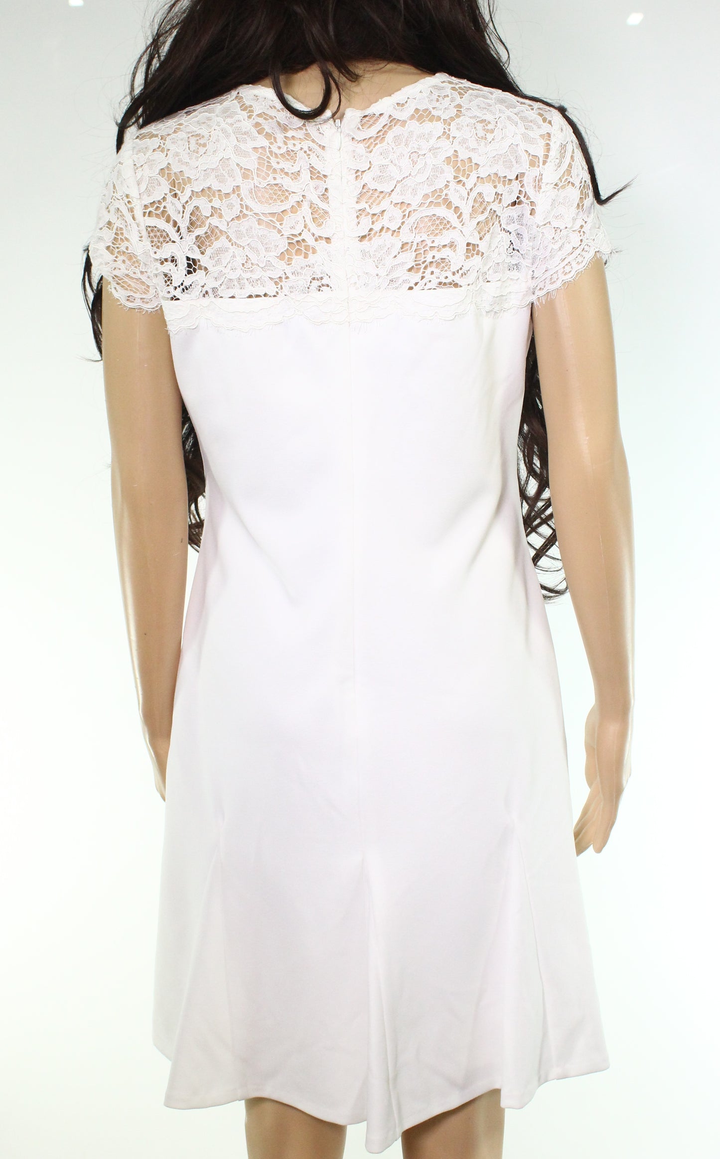 Vestido Ralph Lauren Feminino de Crepe com Renda e Jugo Branco Tamanho 16 Petite