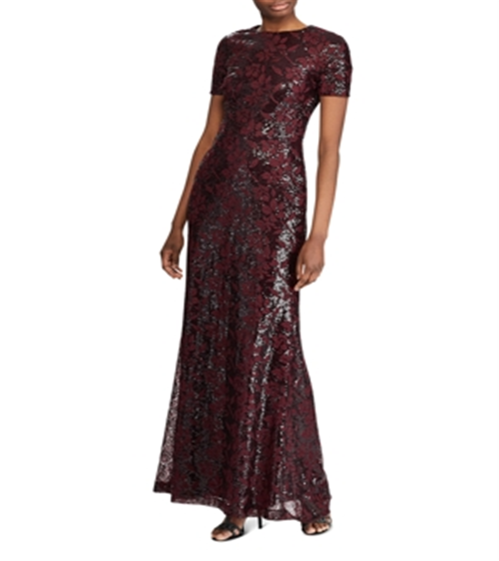 Vestido de noite feminino Ralph Lauren com lantejoulas, marrom, tamanho 16