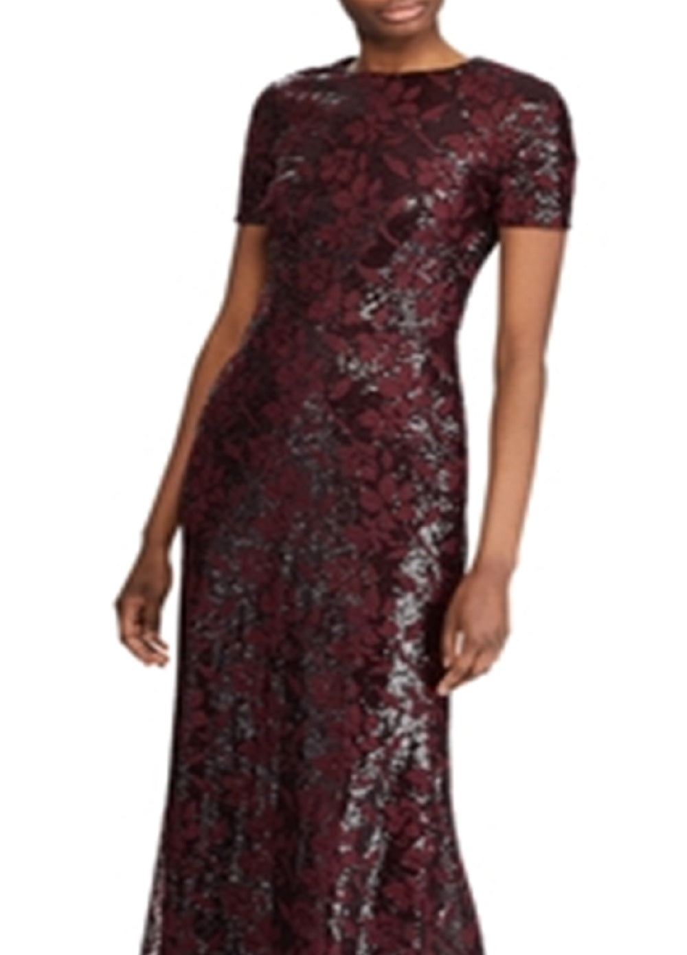 Vestido de noite feminino Ralph Lauren com lantejoulas, marrom, tamanho 16