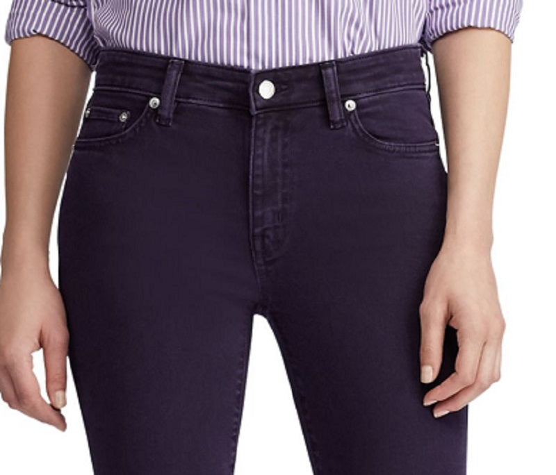 Calça jeans feminina Ralph Lauren Premier Straight Ankle, roxa, tamanho 18